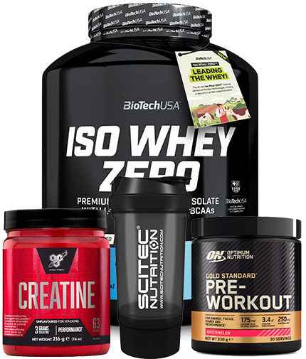 PROMO STACK BIOTECH USA Iso whey Zero + Creatne + Pre Workout + Shaker